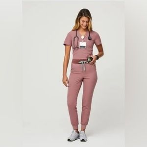 FIGS high waisted ZAMORA Caterina one pocket scrub top pant mineral mauve XS XSP